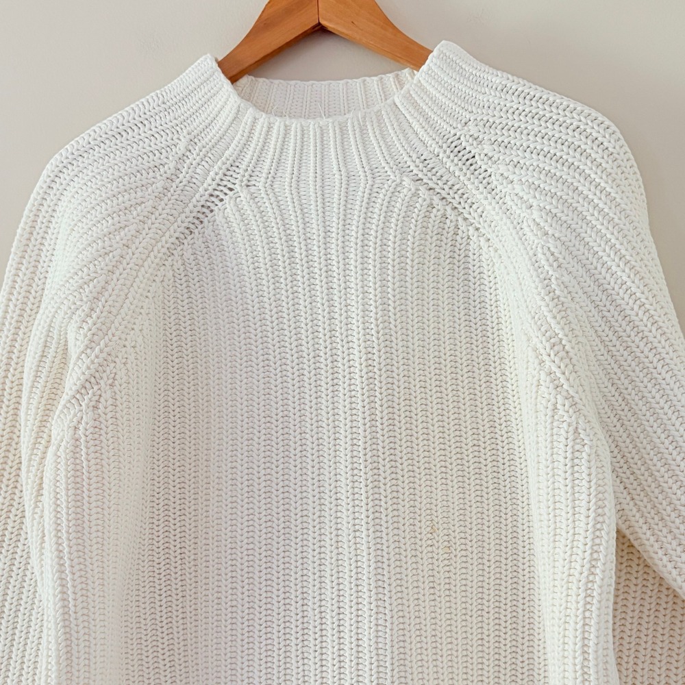 J. Crew Sweater Crew Neck Large Ivory Shaker Stitch Cotton Chunky Knit Raglan - Picture 8 of 12